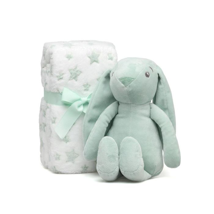Conejo De Peluche Verde Con Mantita De Estrellas 1