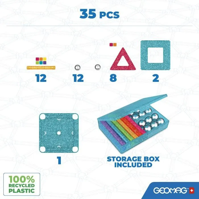 Geomag Purpurina Ecofriendly 35 uds con Barras, Esferas y Paneles de Plástico Reciclado 1