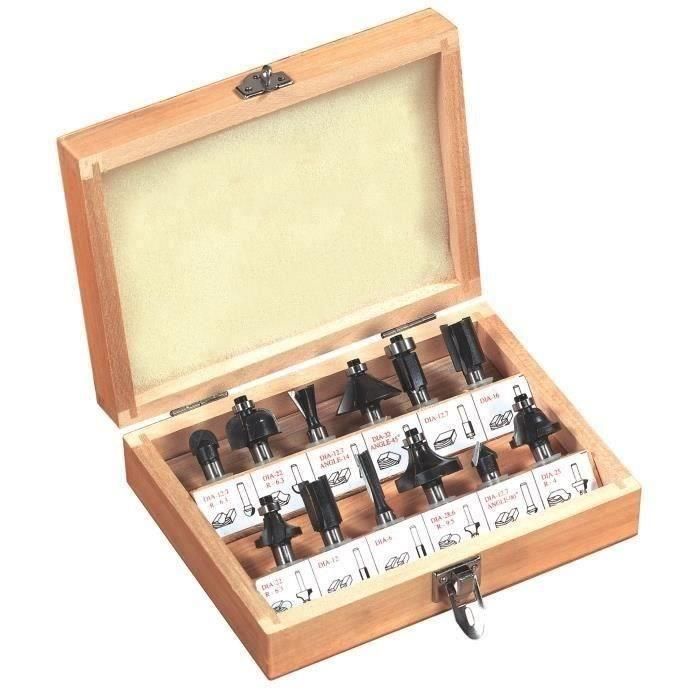 Fartools Juego de 12 Fresas con Vástago de 8 mm y Embalaje en Caja de Madera Fartools Juego de 12 Fresas con Vástago de 8 mm y Embalaje en Caja de Madera
