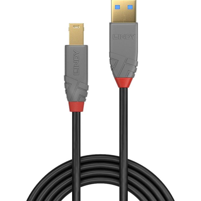 Lindy Cable USB 3.2 Gen 1 Tipo A a B 3m Anthra Line - 5Gbps, Triple Blindado, Conectores Bañados en Oro, Rendimiento Fiable 1