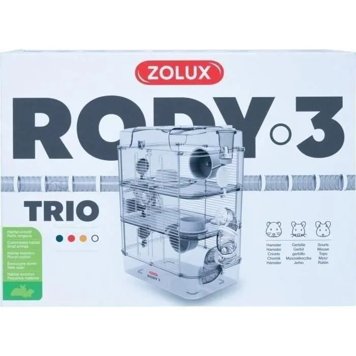 Zolux Jaula Rody3 trio ZOL3336022060225 de 3 niveles para hámsteres, ratones y jerbos - L 41 x P 27 x H 53 cm - Blanco 1
