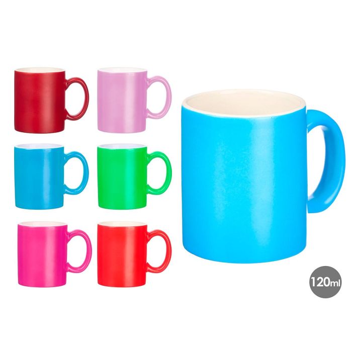 Vessia Taza Neon Surtido 6 Colores 120 ml Cerámica con Dimensiones 6x7.5x8.5 cm, Apta para Lavavajillas y Microondas (Set de 24)