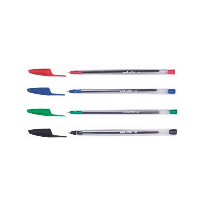 Molin Bolígrafo Basic Cristal Ball Point Pen Verde 50 Unidades, Punta Acero Inoxidable, Tinta Aceite (50 Unidades)