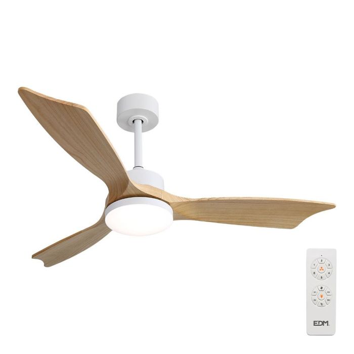 Edm Ventilador de techo modelo báltico con 3 aspas de madera Ø132cm, luz LED 3000/4000/6000K, 20W, color blanco Edm Ventilador de techo modelo báltico con 3 aspas de madera Ø132cm, luz LED 3000/4000/6000K, 20W, color blanco