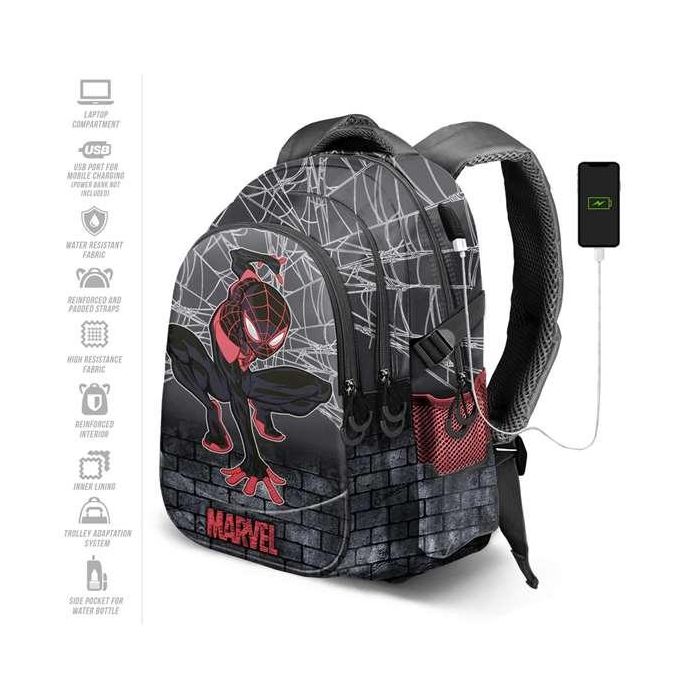 Karactermania Mochila Spiderman Run. Plus FAN Spin 44x34x21 cm, Gran Capacidad, 3 Compartimentos, Material Ripstop, Gris 8