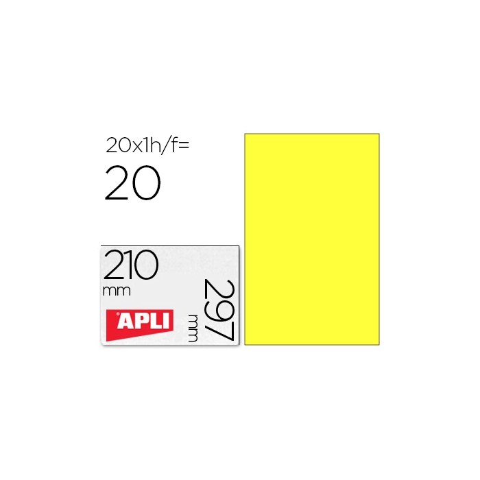 Apli Etiquetas Adhesivas C-Rectos 210x297 mm Amarillo Fluorescente Permanente 20 Hojas 0 Apli Etiquetas Adhesivas C-Rectos 210x297 mm Amarillo Fluorescente Permanente 20 Hojas 0