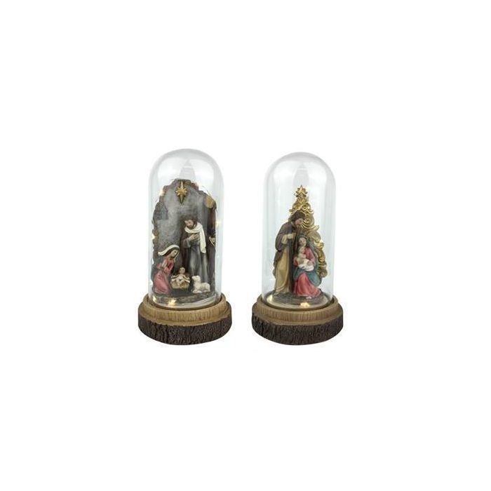 DKD Home Decor Nacimiento Navidad Tradicional Multicolor, 4 Unidades Surtidas, Led y Cristal, 10x10x21 cm, 2 Pilas AAA