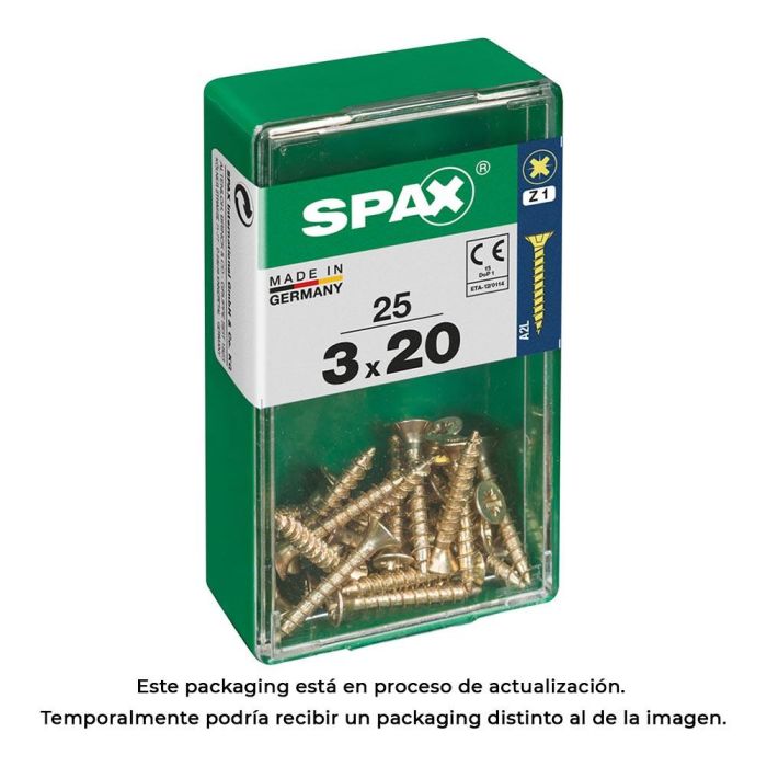 Spax 4081020300201 Tornillo Madera Cabeza Plana Rosca Completa Yellox 3x20mm Caja 25 Unidades Cruz Z1 Punta S 0 Spax 4081020300201 Tornillo Madera Cabeza Plana Rosca Completa Yellox 3x20mm Caja 25 Unidades Cruz Z1 Punta S 0