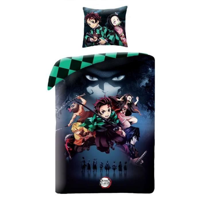 Demon Slayer AAARQ16149 - Juego de Cama Reversible Kimetsu - Microfibra - 1 Funda Nórdica 140x200 cm + 1 Funda Almohada 63x63 cm