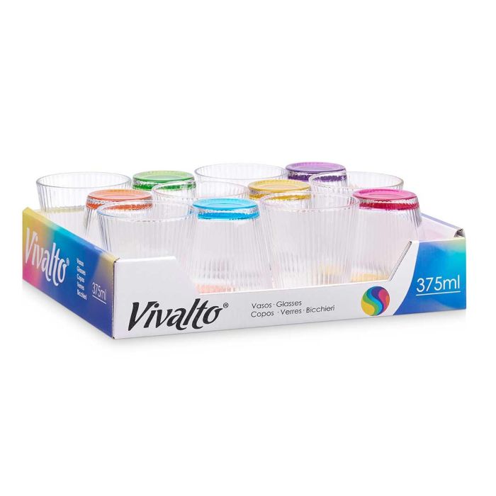 Vaso Vidrio Rayas Transparente Color 375 Ml Vivalto 9X10CM (24 Unidades) 2 Vaso Vidrio Rayas Transparente Color 375 Ml Vivalto 9X10CM (24 Unidades) 2