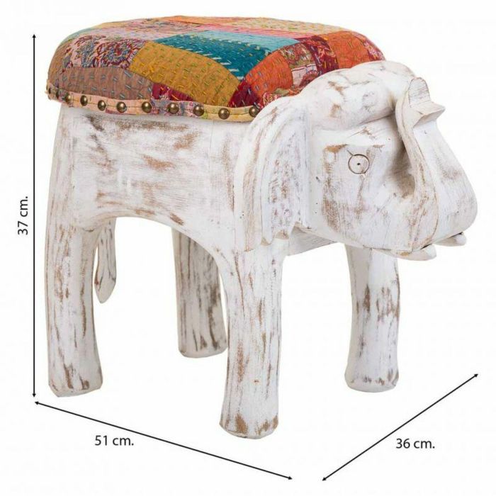 Taburete Alexandra House Living Blanco Madera de mango Tejido 51 x 37 x 36 cm Elefante 5