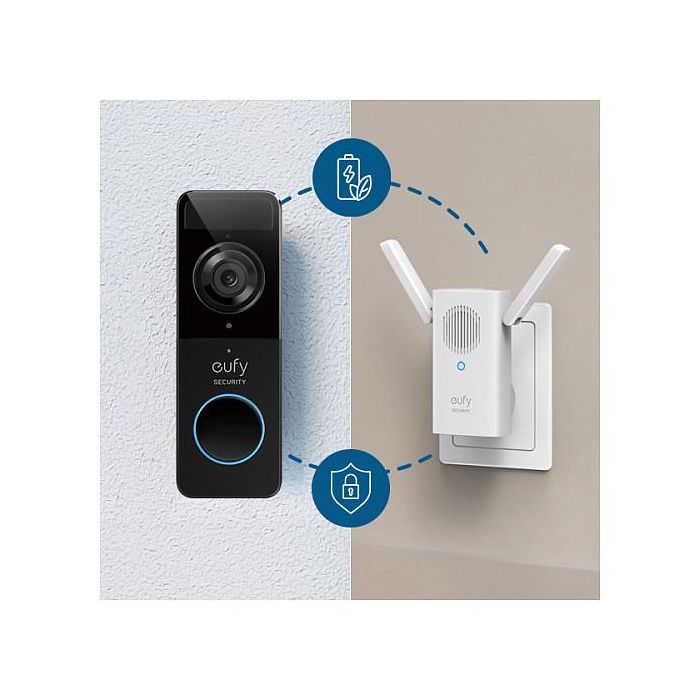 Eufy Video Doorbell 1080p Negro, Blanco, Hogar, IP65, 1600x1200, 5m Nocturna, 1080p, Inalámbrico, 2400MHz, Batería 5000mAh, 4 Meses