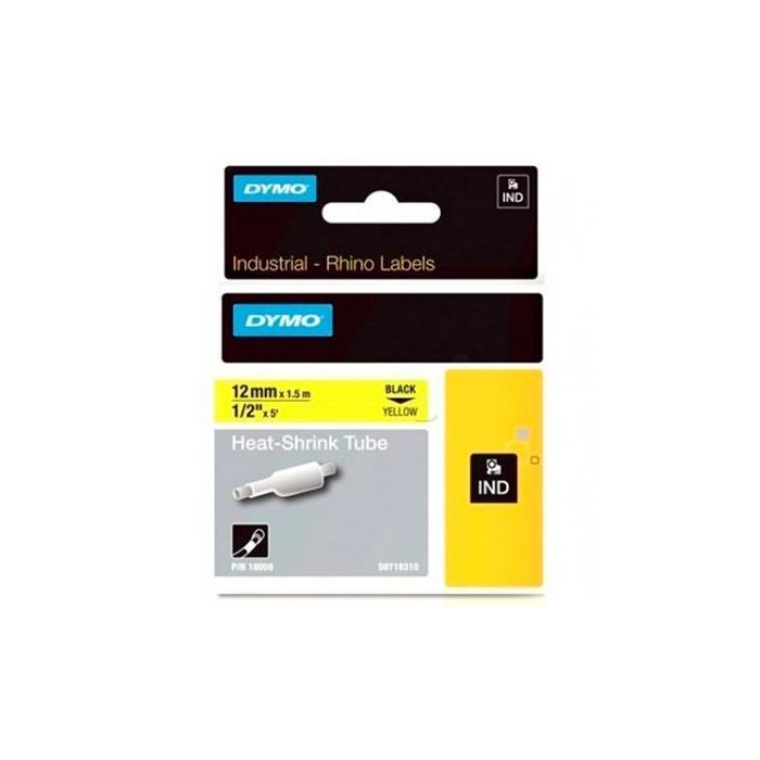 Dymo Rhino Cinta Id1-12, Negro Sobre Amarillo, 12 mmx1´5M, Tubo Termorretractil S0718310 Dymo Rhino Cinta Id1-12, Negro Sobre Amarillo, 12 mmx1´5M, Tubo Termorretractil S0718310