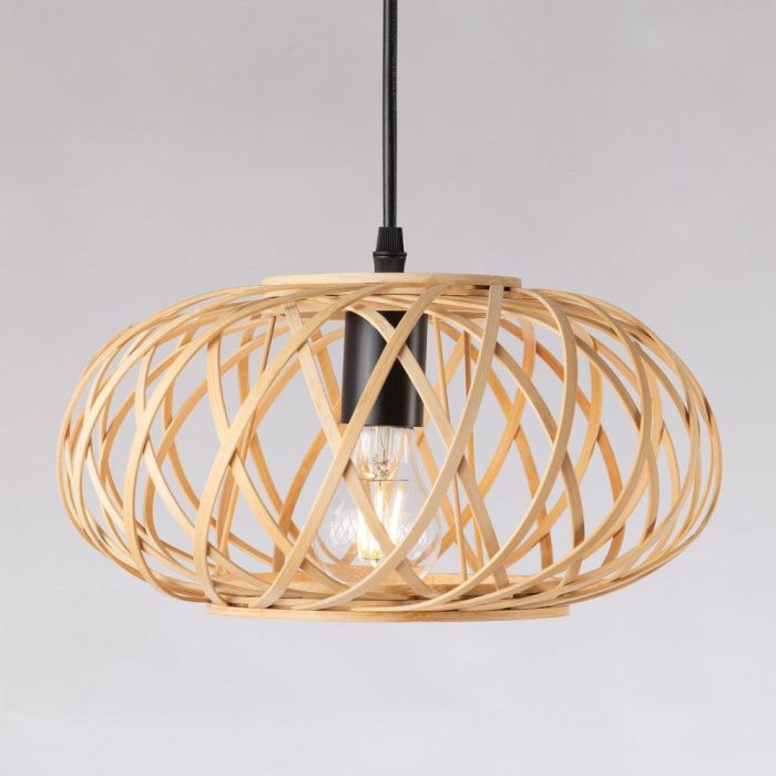 Lámpara Colgante Ha Long de Ratán Natural Boho-Chic, Ideal para Calidez Ambiente, Compatible Bombilla E27 RGB CCT SKD-P80111