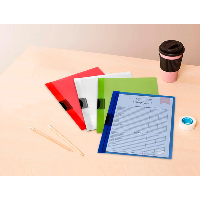 Liderpapel Dossier Pinza Lateral Polipropileno DIN A4 Verde Translucido 60 Hojas Pinza Deslizante 4