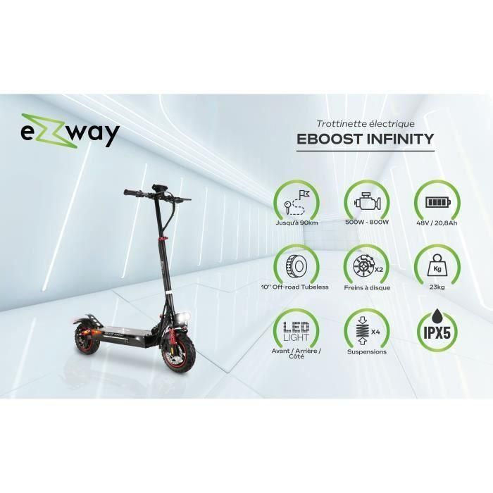 Ezway Patinete Eléctrico Todoterreno Plegable EBOOST INFINITY 800W 48V Autonomía 90km con Luz de Freno e Intermitentes 5