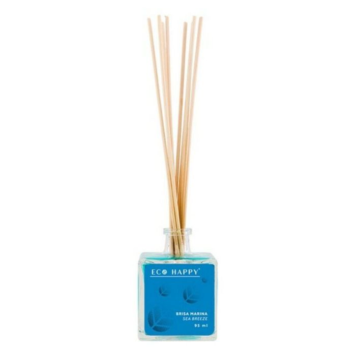 Eco Happy Ambientador Mikado BRISA MARINA 95 ml con Varitas de Ratán, Aroma Marino Floral para una Atmósfera Natural en el Hogar