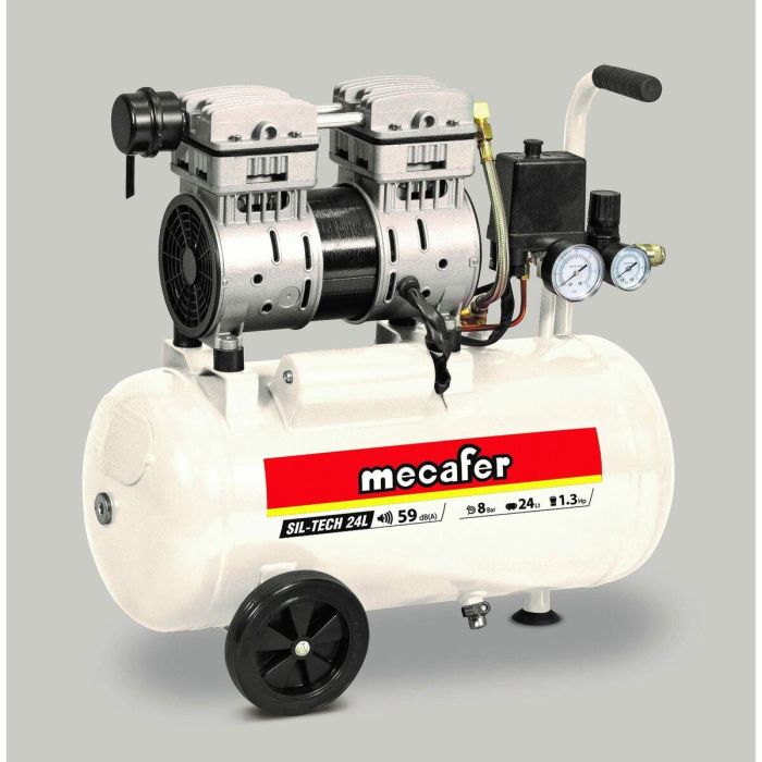 Mecafer Compresor Silencioso 24 Litros, 1 HP (750W), 8 Bar Max, 59 dB (a 4m) Ruido, Culata Doble Lubricada 3