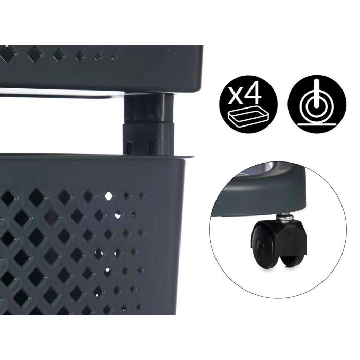 Kinvara Verdulero Plástico 2 Alturas con Ruedas, Antracita, 35x82x43 cm