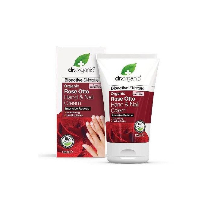 DR. ORGANIC Crema de Manos y Uñas Rosa de Damasco 125ml - Hidratante y Suavizante con Rescate Intensivo para Manos y Uñas