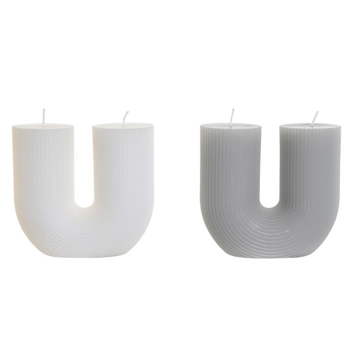 DKD Home Decor Vela Urban Decorativa de Cera Gris Blanco, 405 gr, 26h de Duración - Pack 12 Unidades (5x11x11 cm)