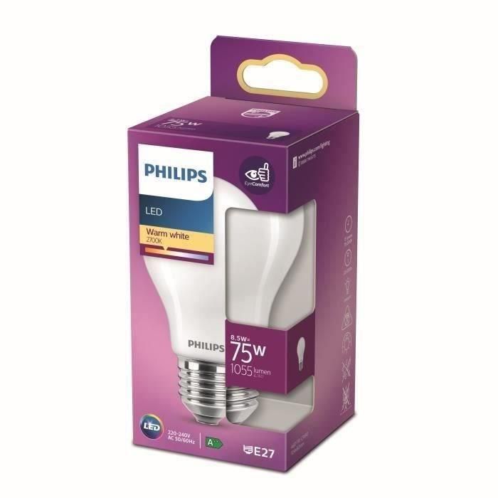 Bombilla standard led e27 8,5w 1.055lm 2700k luz calida ø6x10,4cm. philips