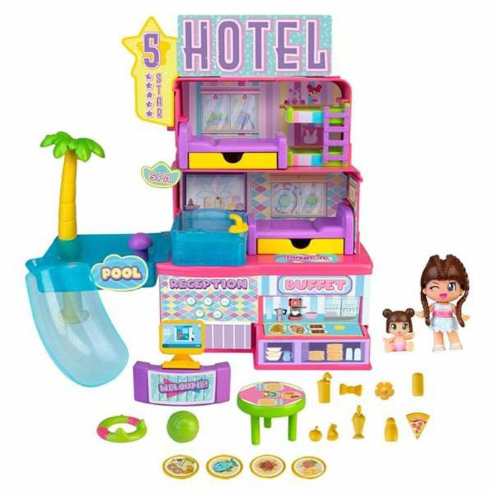 Hotel 5 estrellas pinypon con diferentes estancias y piscina infinita para la diversión, incluye 2 figuras y muchos accesorios 2