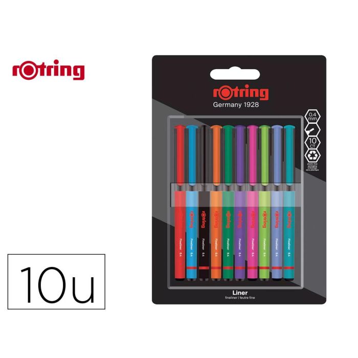 Rotulador Rotring Fineliner Punta Metalica 0,4 mm Pack De 10 Colores Surtidos