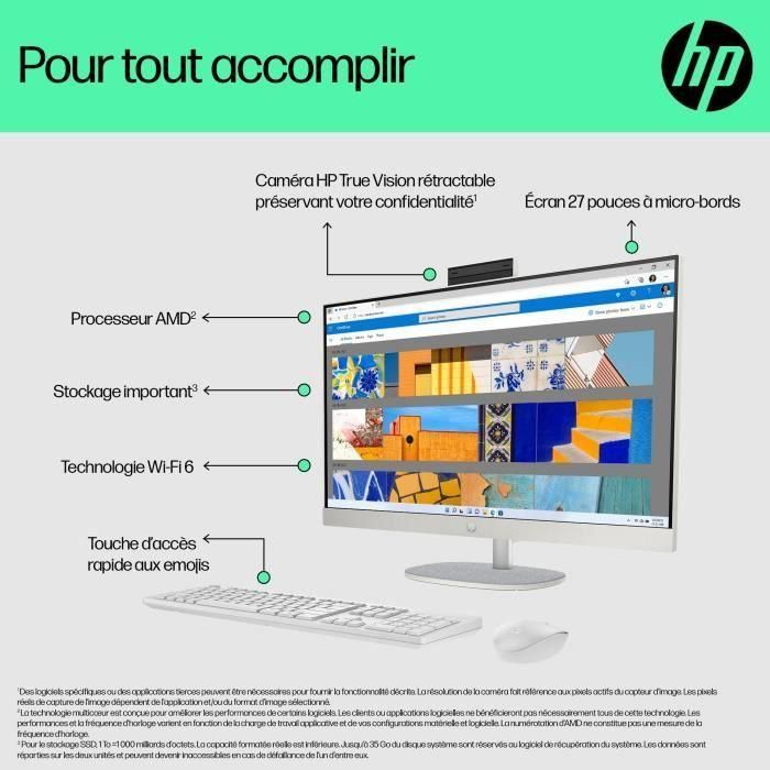 PC de escritorio HP All-in-One 27-cr0043nf - 27 FHD - Ryzen 5 7520U - 8GB RAM - 512GB SSD - Windows 11 - Teclado + Ratón 4