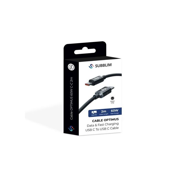 Subblim SUBCAB-C06002 Cable USB-C a USB-C Optimus Carga Rápida 60W 480Mbps Nylon Trenzado 2m Negro 5