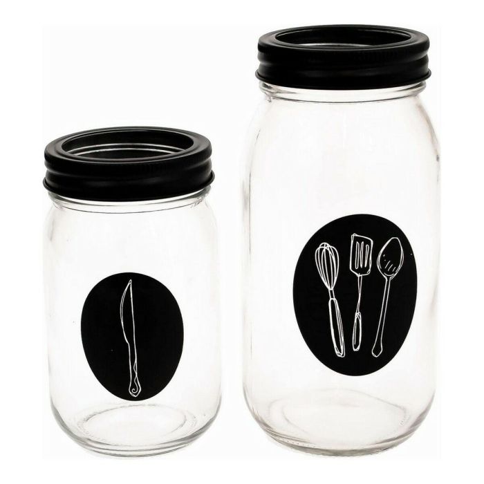 Organizador para Cubiertos Vivalto Negro Transparente Metal Vidrio 9 x 9 x 17 cm 2