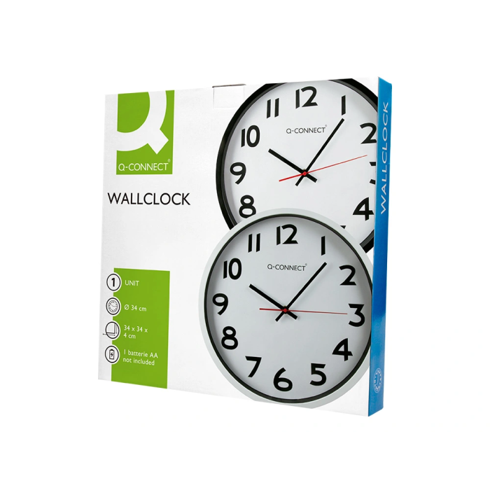 Reloj de Pared Q-connect Redondo Plástico Oficina 34 cm Marco Negro 10
