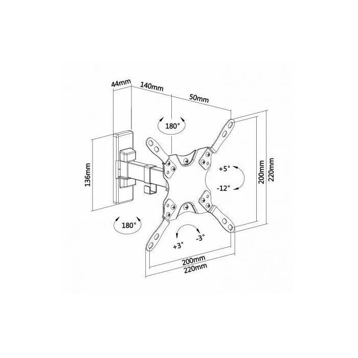 Aisens Soporte Pared TV-Monitor Giratorio Inclinable Nivelable 13"-42" Soporta 20kg VESA 200x200mm 4
