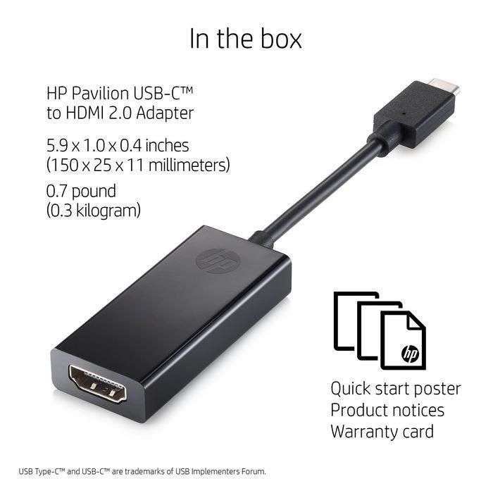 HP USB-C a HDMI 2.0 Adaptador para conectar Portátiles a Proyectores, Monitores, TV - Vídeo y Audio HD, Negro 1 HP USB-C a HDMI 2.0 Adaptador para conectar Portátiles a Proyectores, Monitores, TV - Vídeo y Audio HD, Negro 1