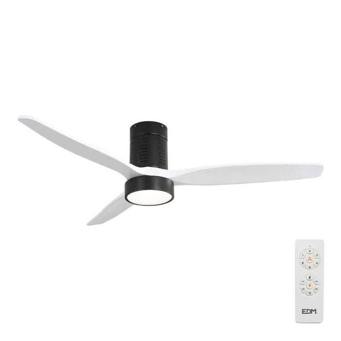 Edm Ventilador de techo modelo kara con 3 aspas de madera Ø132cm, luz LED 3000/4000/6000K, 30W, color blanco