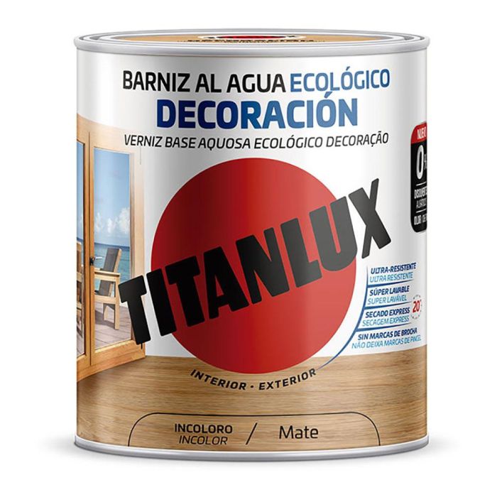 Barniz al agua ecológico decoración incoloro mate 0,750l titanlux m22100034