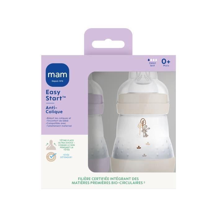 MAM MAM9001616836510 Set de 2 Biberones Easy Start Anticólico 160 ml Tetina Flujo 1 Lila y Arena 4 MAM MAM9001616836510 Set de 2 Biberones Easy Start Anticólico 160 ml Tetina Flujo 1 Lila y Arena 4