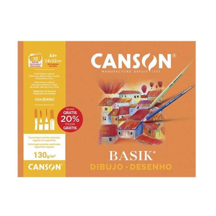 Canson Minipack Dibujo Basik 10 Hojas 130 gr. Recuadro 24x32 cm -Sobre Unitario- 2