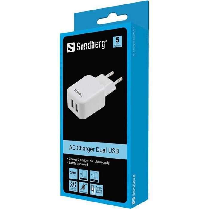 Sandberg AC Charger Dual USB 2.4+1A EU 2 Sandberg AC Charger Dual USB 2.4+1A EU 2