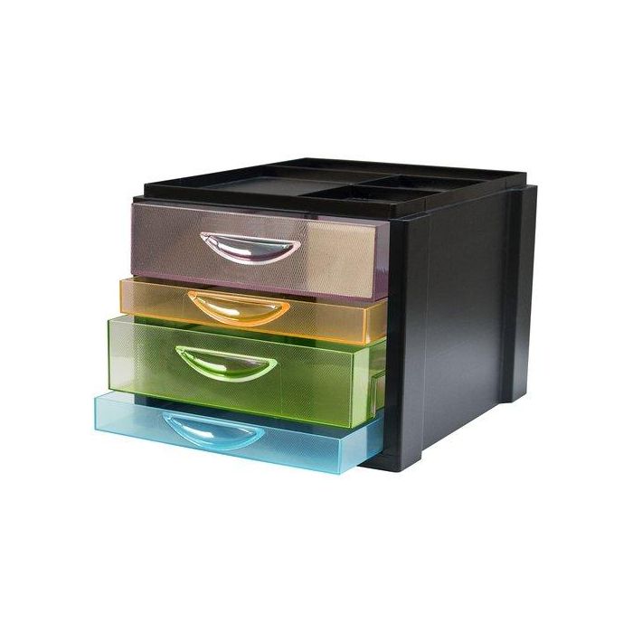 Modulo Olef 4 Cajones Mixtos (2 Grandes + 2 Pequeños) Color Negro/Traslucidos
