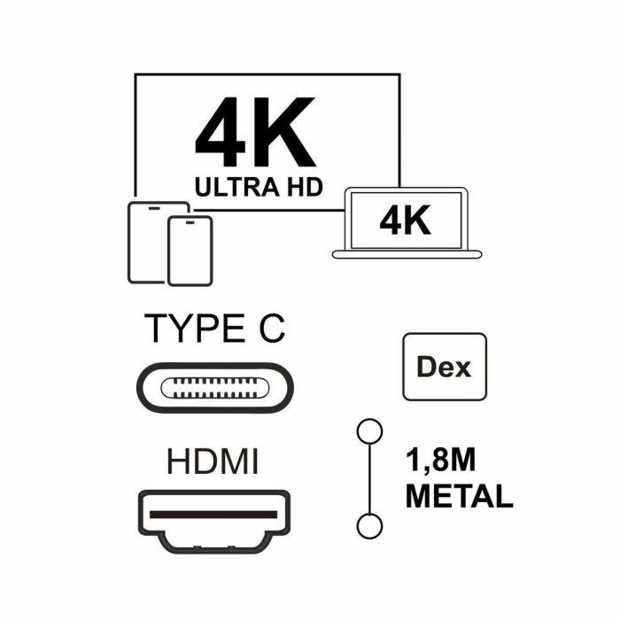 Cable USB-C a HDMI Silver HT LOGAN Negro 6 Cable USB-C a HDMI Silver HT LOGAN Negro 6