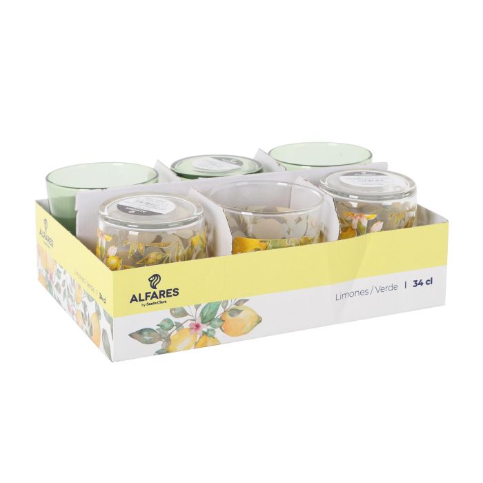 LAV Vaso Pinta 340 ml / 0.34 L con Diseño de Limones Color Verde - 8.5 x 8.5 x 9 cm - Ref. BDG386 (24 Unidades)