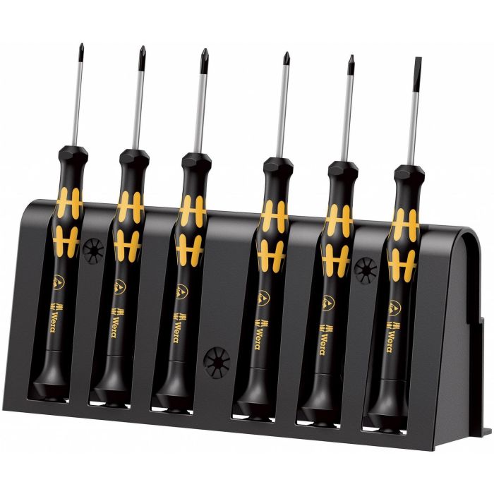 Wera 1550/6 ESD Set de destornilladores para electrónica +Rack, 6 piezas