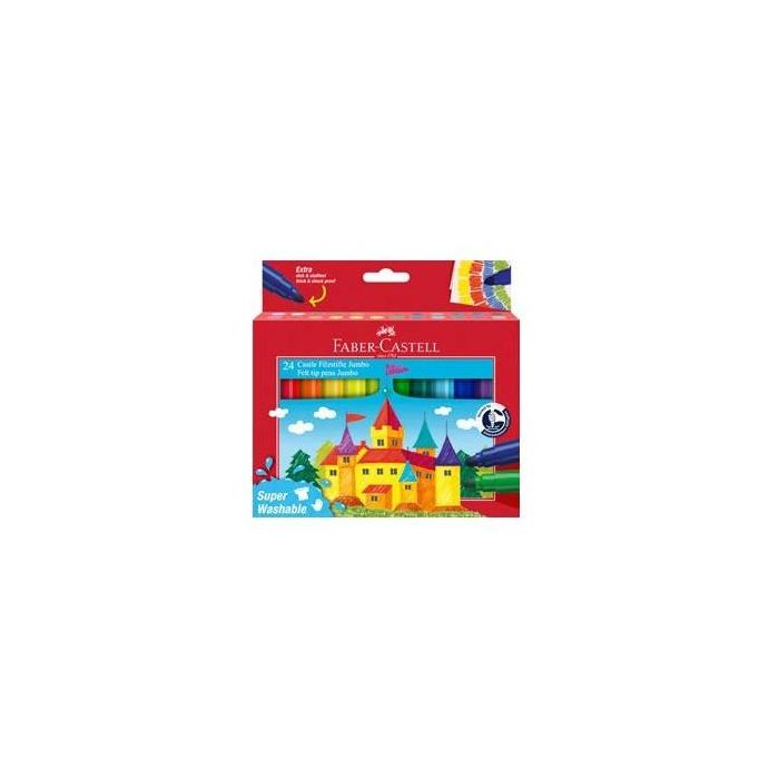 FABER-CASTELL 154324 Rotuladores Jumbo Super Washable, 24 Colores Surtidos, Caja de Cartón
