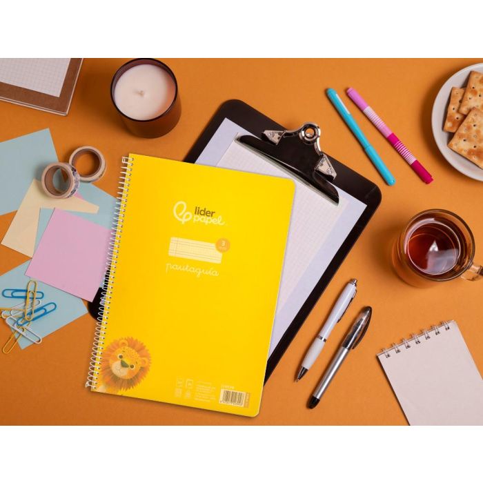 Cuaderno Espiral Liderpapel Din A4 Pautaguia Tapa Plastico 80H 90 gr Cuadro Pautado 3 mm Con Margen Color Amarillo 5 unidades 7