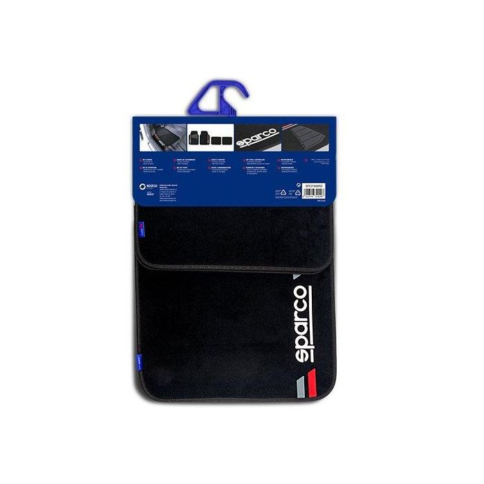 Sparco Alfombra Moqueta Corsa Roja SPCF508RD con Logo y Franja Roja de Goma, Juego de 4 Unidades, Universales, Antideslizantes, Fáciles de Limpiar 3