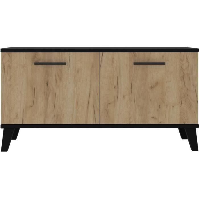 Zapatero THEO 2 puertas - Melamina roble rústico y contorno negro - 8 a 10 pares - L100 x P40 x H52 cm 2 Zapatero THEO 2 puertas - Melamina roble rústico y contorno negro - 8 a 10 pares - L100 x P40 x H52 cm 2