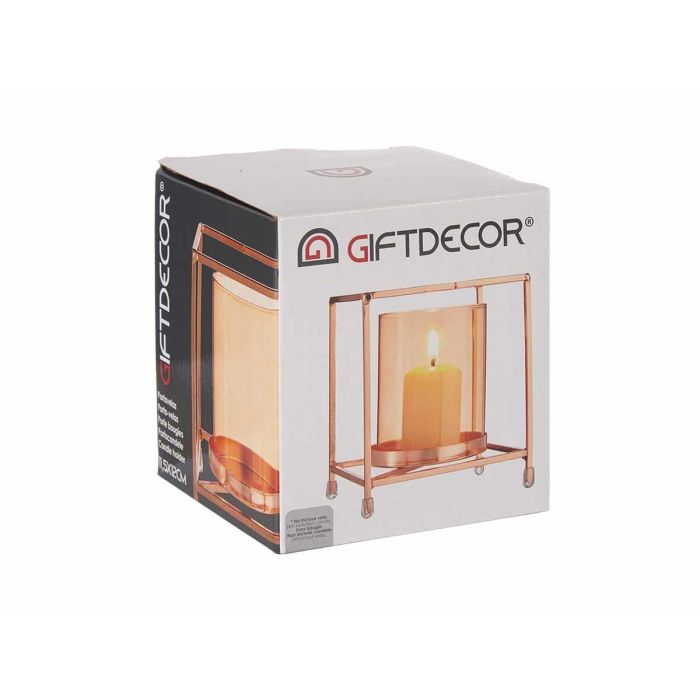 Base para Vela de Cristal Cuadrado Ámbar con Metal Cobre 11x12x11 cm - Giftdecor (8 Unidades) 2 Base para Vela de Cristal Cuadrado Ámbar con Metal Cobre 11x12x11 cm - Giftdecor (8 Unidades) 2