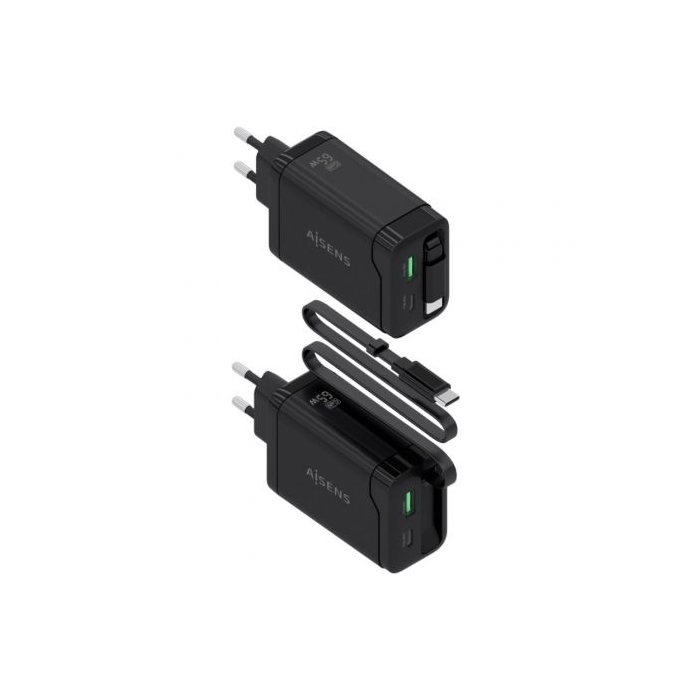 Cargador de Pared GaN Aisens ASCH-65W3P071-BK/ 1xUSB Tipo-C/ 1xUSB/ 65W/ Negro 2 Cargador de Pared GaN Aisens ASCH-65W3P071-BK/ 1xUSB Tipo-C/ 1xUSB/ 65W/ Negro 2