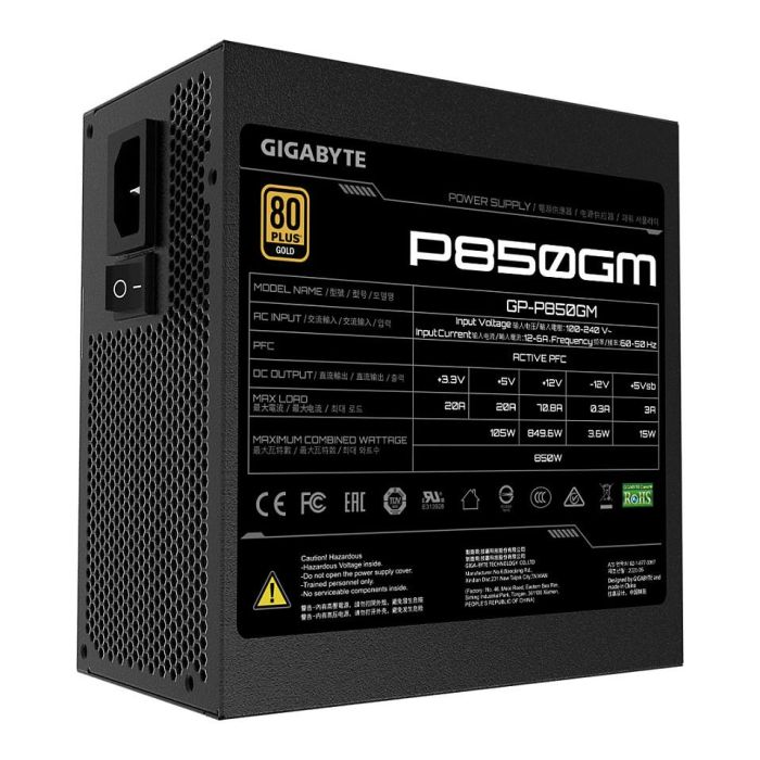 Gigabyte P850GM Fuente de Alimentación 850W 80+ Gold Modular ATX para PC